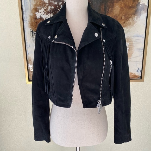 RARE Allsaints ELORA TASSEL genuine leather biker matte black jacket size 2 BNWT - Picture 7 of 15